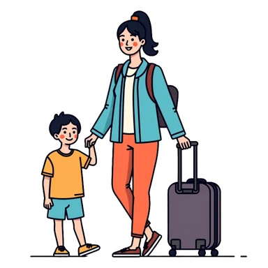 Asian tourist with suitcase, travel outfit sticker