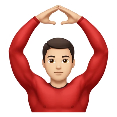 man with light skin and dark hair stretching arms above head sticker