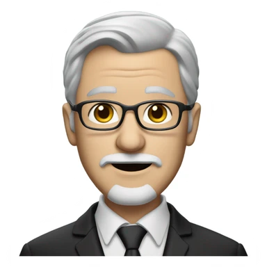 60 year old Caucasian male with grey hair, glasses and a grey goatee beard wearing a black dinner suit. Make the man's eyes BLUE sticker