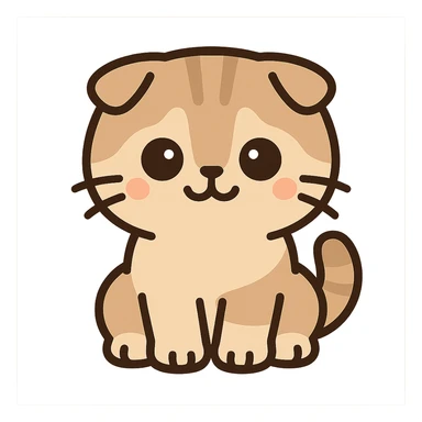 flat toon kawaii scottish fold kitten sitting, twitter style emoji sticker