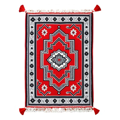Long rectangular red with white tassels prayer mat with geometric Andalusia pattern  sticker