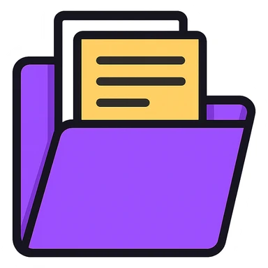 purple folder with papers inside, color outline icon style sticker