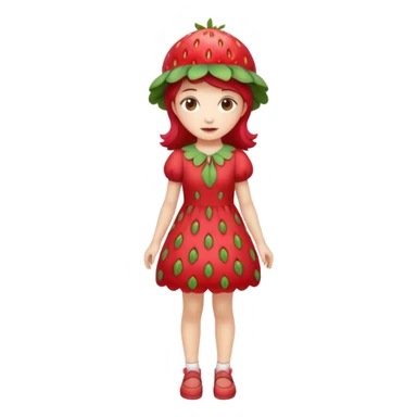Strawberry shortcake human girl full body and legs with a strawberry hat on her head and dress without a cake sticker