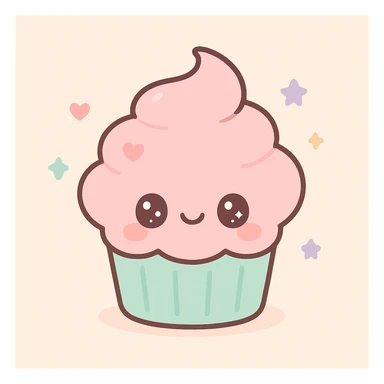 cupcake with pink icing, kawaii cute style sticker