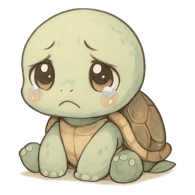 cute anime turtle, sad expression, cute style, detailed, soft colors sticker
