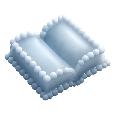 top view of a thick open book made entirely of small, very bright white fluffy convex clouds, matte glass style sticker