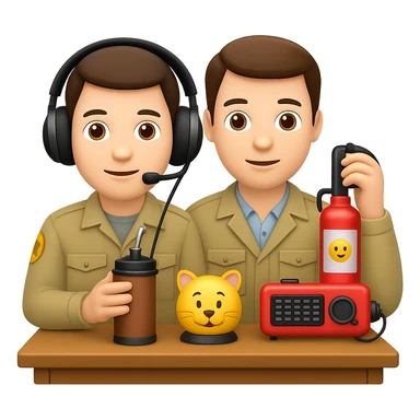 Add headphones to the amateur radio man while keeping the mate and thermos on the table. Maintain a transparent background. The style should be similar to the original image. sticker