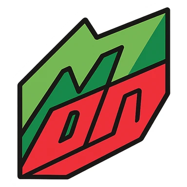 abstract Mountain Dew logo-inspired icon, using signature green and red, geometric shapes, no text sticker