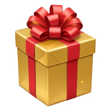 present with gold wrapping and red ribbon with top off and confetti coming out sticker