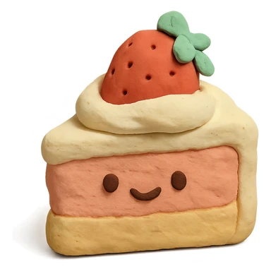cute strawberry cake with whipped cream, smiling face, kawaii, soft light, hand-drawn look sticker