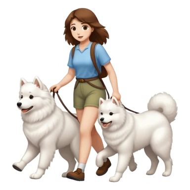 Brown-haired girl walks a Samoyed sticker
