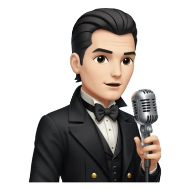 cinematic - aesthetic shiny glowing lighting - in details ultra HD portrait of musician Falco - wearing black tailcoat and sings on a retro antique microphone sticker