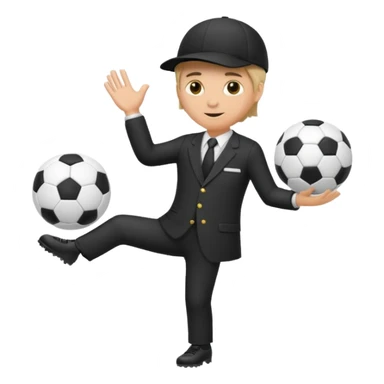 Director tecnico de futbol, con un traje negro, gorra y un balon de futbol bajo el brazo sticker