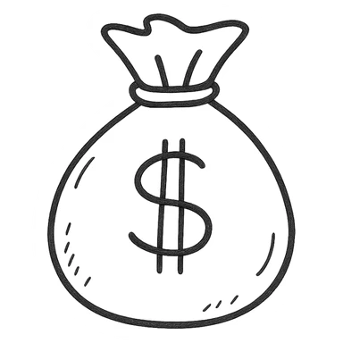 hand drawn outlined money bag icon sticker