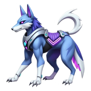 Silver black onyx and indigo and purple and violet cyberpunk intricate neon glowing grey white futuristic cyborg-Anubis-Zeraora-Zoroark-fusion (full body) sticker