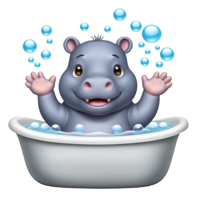 happy hippo with bubbles in bathtub sticker