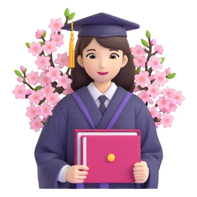 Japanese female high school graduate in school uniform with cherry blossoms and diploma sticker