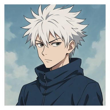 anime style young man with spiky white hair, cool expression sticker