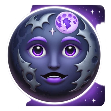 iOS emoji, dark moon, silver outline, mystical symbols, dark fantasy, smooth texture sticker