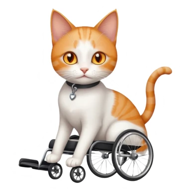 full body small short hair ginger and white cat with orange eyes walking in a wheelchair for cats sticker