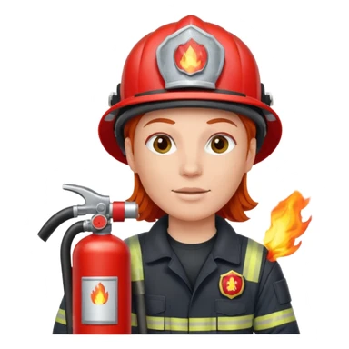 red haired Firefighter with respiratory protection with fire extinguisher sticker