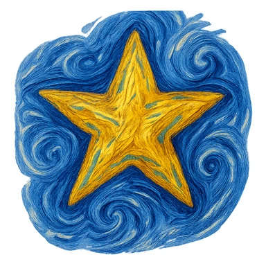 a star inspired by van Gogh's painting style, with thick impasto texture and blue-yellow palette, swirling brushstrokes, expressive lines, post-impressionist style sticker
