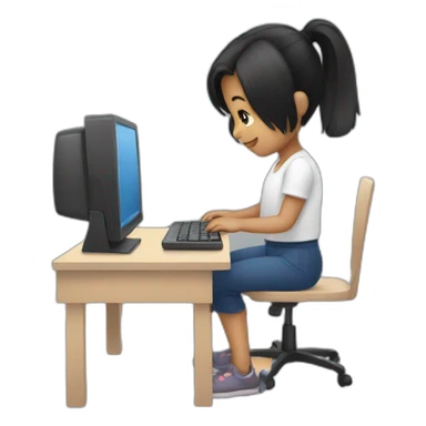small girl with black hair working on computer sticker