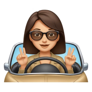 Brunette driving car like crazy. Happy face confidence  sticker