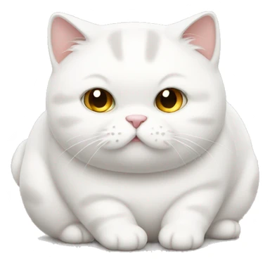 chubby white cat with a belly sticker