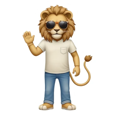 anthropomorphised lion in t-shirt and jeans with sunglasses walking upright, relaxed pose sticker