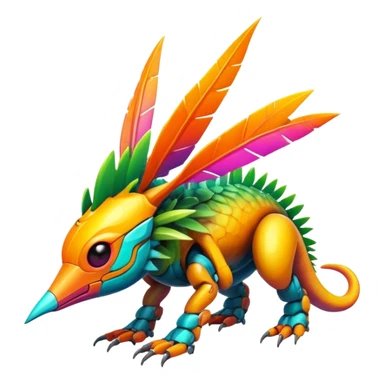 Tropical futuristic lush warm-colored modern colorful cyber-Fakémon-Trico-creature sticker