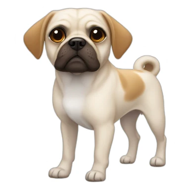 White Puggle with brown ears pulling on leash sticker