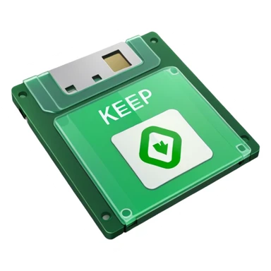 green floppy disk with the word "keep" written on it sticker