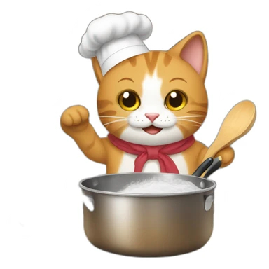 Un gato cocinando en ollas de barro sticker
