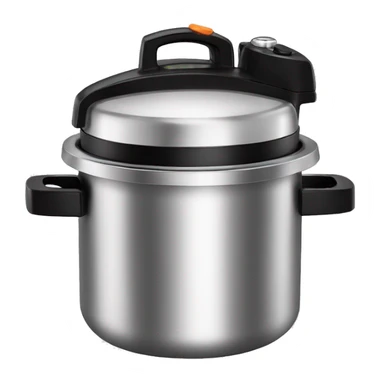 Stainless steel pressure cooker, with black gights, 3 black clamps on the cover,  on the knob sticker