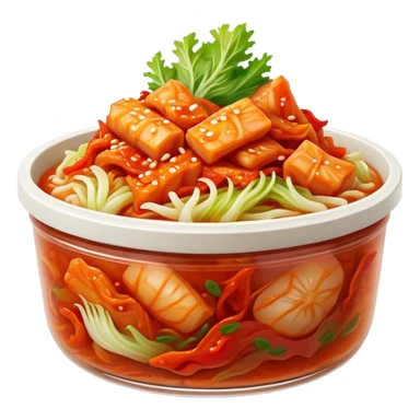 Cinematic Realistic Kimchi Dish Emoji, depicted as a vibrant fermented cabbage dish with a spicy kick rendered with detailed textures and dynamic, appetizing lighting. sticker