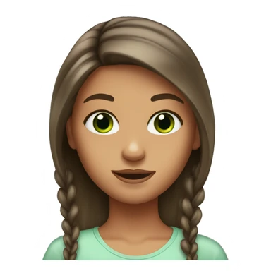 Girl with long hair brunette, a little tanned, green eyes with lashes sticker