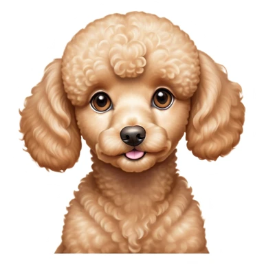 Cinematic Cute Apricot Poodle Portrait Emoji, Head tilted playfully and inquisitively, showcasing a bouncy, curly apricot Fur with a luminous sheen, round, sparkling warm eyes filled with curiosity, Simplified yet irresistibly adorable features, highly detailed, glowing with a warm, friendly glow, high shine, affectionate and lively, stylized with a touch of whimsy, bright and endearing, soft glowing outline, capturing the essence of a mischievous yet loving companion, so playful it feels like it could bounce out of the screen and into your arms! sticker