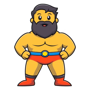 silly superhero with giant beard wearing underwear outside costume, goofy expression sticker