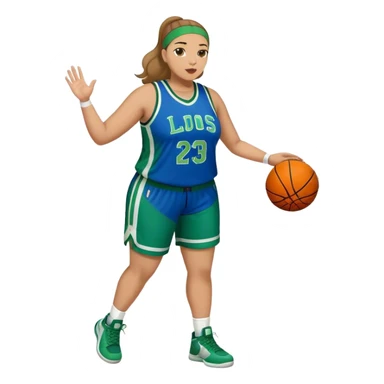 Full Body light skin Latino plus size women basketball player wearing blue and green uniform sticker