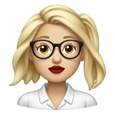 White girl, blonde hair, eyes closed, red lipstick,  wearing glasses kisses Yorkshire terrier  sticker