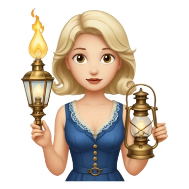 holding vintage gas lamp, female sticker