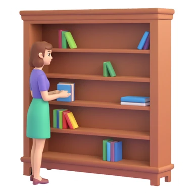 a woman looking at a small bookcase sticker