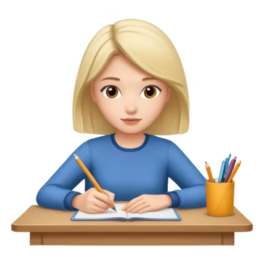 female student writing at a table sticker