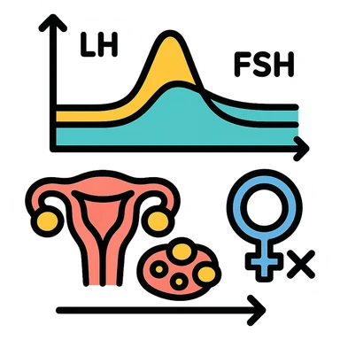 detailed illustration of altered hormonal cycle in PCOS, with graphs and symbols, infographic style, light colors, white background, 4K quality sticker