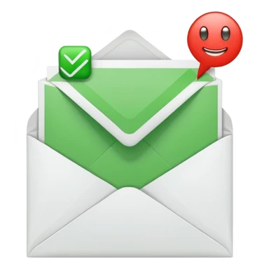 white envelop with a letter and green checked checkbox inside sticker