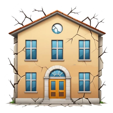 Abandoned school, cracked walls, broken windows, no background, simple style, minimal details sticker