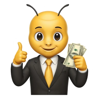 Bee with money shows thumbs up sticker