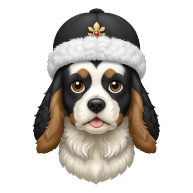 Собака породы черно-белый русский кокер спаниель в шапке ушанке sticker