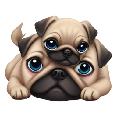 1 Baby pug with big blue eyes hugging a baby pug with pink eyes  sticker